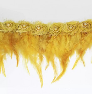 Rooster Feather Tape with Crystals Applique, Yellow