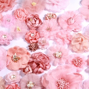 Satin Flower Set, Salmon (6 Pieces/Set)