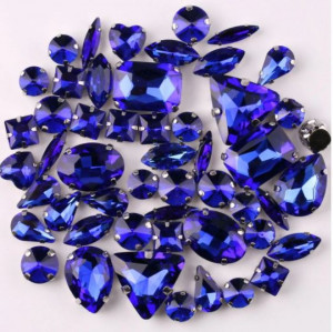 Set Cristale Sticla, Albastru Imperial, Baza Argintiu, (50 bucati/set)