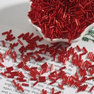Set Margele Tubulare Sticla, Rosu, 2 x 7mm (15g/punga)