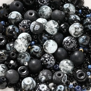 Set Mixt Margele Sticla, Negru, 2-8mm (20g/punga)