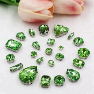 Sewing Crystals Set, Light Green, Silver Base, (50 pieces/set) - Img 2