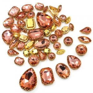 Sewing Crystals Set, Peach, Gold Base, (50 pieces/set)