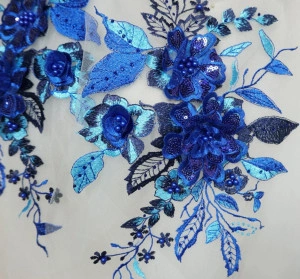 3D Flowers Embroidered Applique, Dark Blue - Img 3