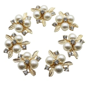Aplicatii Floare cu Perle Tip Nasture, (5 bucati/set)