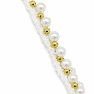 Banda Pasmanterie Perle, Alb-Auriu, 1 cm