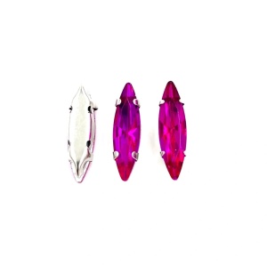 Cristale de Cusut Sticla, Fucsia, 15mm, Baza Argintiu, (10 bucati/set)