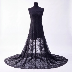Dantela Chantilly, Negru Latime 150 cm (3m/bucata) - Img 2