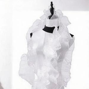 Dantela Plisata, Alb, Negru, Organza, 12 cm - Img 3