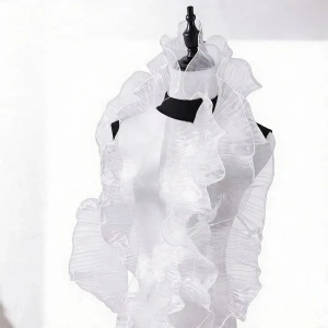 Dantela Plisata, Alb, Negru, Organza, 12 cm - Img 3