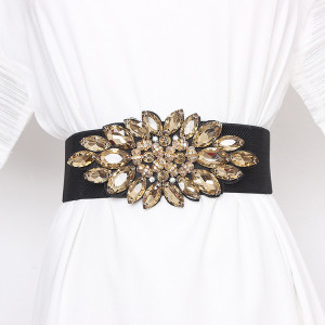 Elastic Band Belt with Golden Crystals