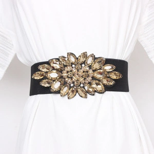 Elastic Band Belt with Golden Crystals