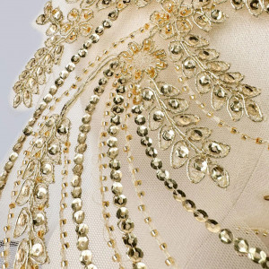 Embroidered Appliques with Sequins and Beads, Golden ( 2 pieces/set) - Img 5
