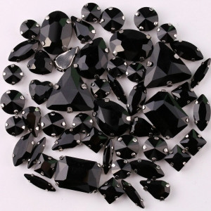 Glass Crystal Set Deep Black, Silver Base