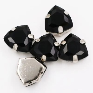 Glass Sewing Crystals, Black, 12MM, Silver Base (5 pcs/set)