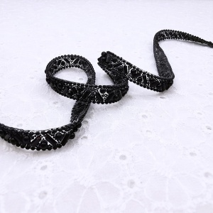 Heat-activated adhesive tape, pearls and beads, black, 1 cm - Img 2