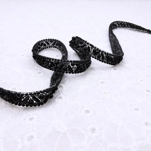 Heat-activated adhesive tape, pearls and beads, black, 1 cm - Img 2