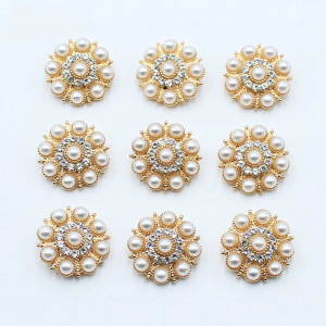 Pearl and Strass Buttons, Gold, 20mm (5 pieces/set) - Img 1