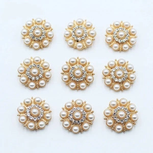 Pearl and Strass Buttons, Gold, 20mm (5 pieces/set)