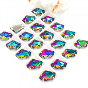 Rainbow Glass Sewing Crystals, 14MM, Silver Base