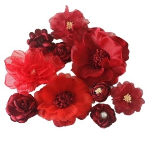 Satin Flowers Set, Burgundy (6 Pieces/Set)