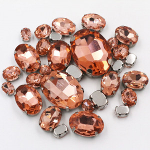 Set Cristale de Cusut Ovale, Piersiciu, Baza Argintiu, (20 bucati/set)