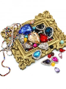 Set Cristale, Lant Strasuri si Perle, Multicolore, Baza Argintiu, (50 bucati/set) - Img 2