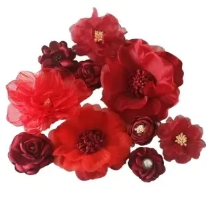 Set Flori din Satin, Bordo (6 Bucati/Set)