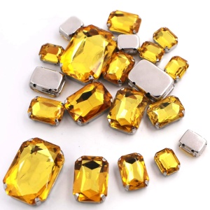Set of Rectangular Sewing Crystals, Topaz Yellow, Silver Base, (20 pieces/set)