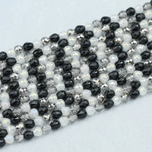 Sirag Margele Sticla, Mixt Negru-Alb-Gri, 6mm (aprox. 50 buc/sirag)