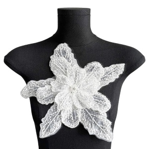 3D flower with beads and sequins, Black/White, 28x30cm - Img 1