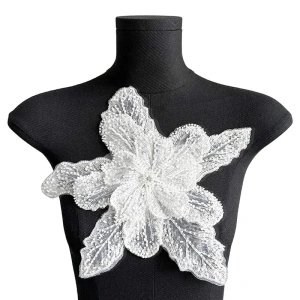 3D flower with beads and sequins, Black/White, 28x30cm
