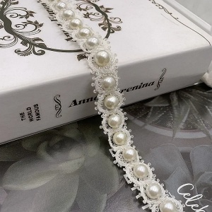 Beaded Beaded Headband, Ivory, 1.5 cm