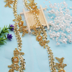 Beads, sequins and pearls, gold, 8 cm