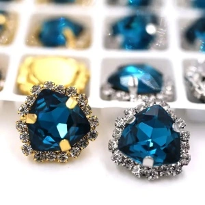Cristale de cusut sticla, Peacock Blue, 20mm, ( 2 bucati/set)