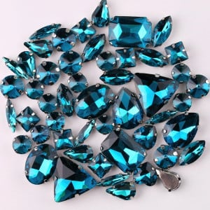Crystal Glass Set, Peacock Blue, Silver Base