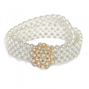 Elastic Band Belt Flower with Pearls