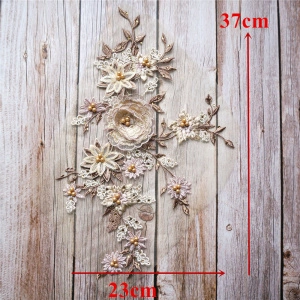 Embroidered appliqué 3D Flowers Beige, 23 x 37 cm - Img 5