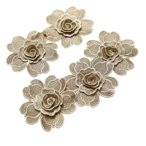 Flori Brodate, Bej, 9.5 cm (5 bucati/set)