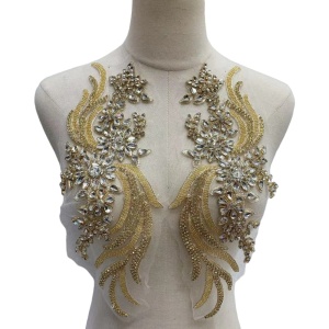 Glass Crystal Appliques, Gold, 36x13 cm, (2 pieces/set)