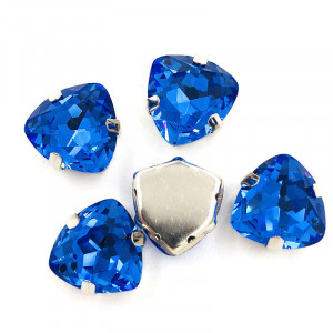 Glass Sewing Crystals, Blue, 12MM, Silver Base
