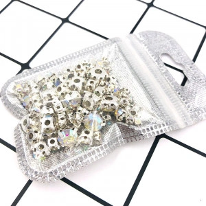 Glass sewing stones with metal backing, Cristal AB, 100 pieces, Silver base - Img 4