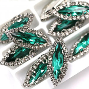Glass Stitching Crystals, Imperial Green, 15mm, Silver Base