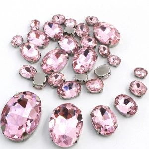 Oval Sewing Crystals Set, Pink, Silver Base, (20 pieces/set) - Img 2