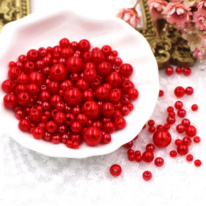 Pearls with Hole Set, Red, Various Sizes - Img 2