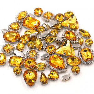 Set Cristale si Strasuri Sticla, Topaz, Baza Argintiu (50 bucati/set)