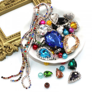 Set Crystals, Str Strass and Pearls, Multicoloured, Silver Base, (50 pieces/set) - Img 3