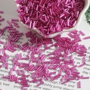Set Margele Tubulare Sticla, Fucsia, 2 x 7mm (15g/punga)