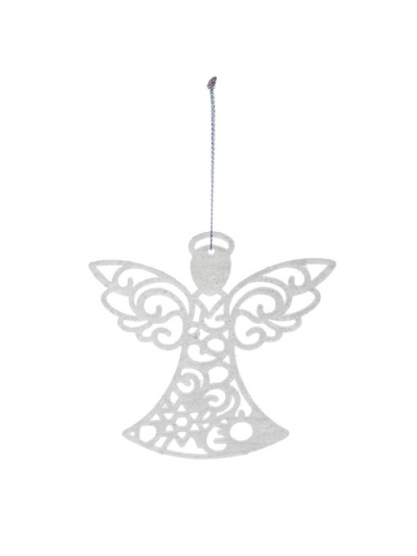 Set 3 bucati, Ornamente pentru brad, tip Ingeras, acoperite cu sclipici, Albe
