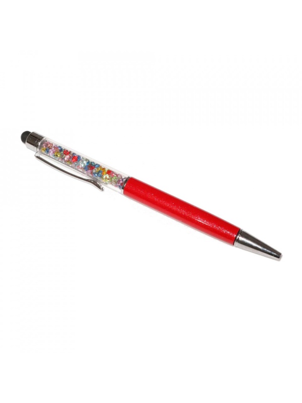 Stylus touch pen cu pix, decorat cu cristale mixte, metalic, rosu